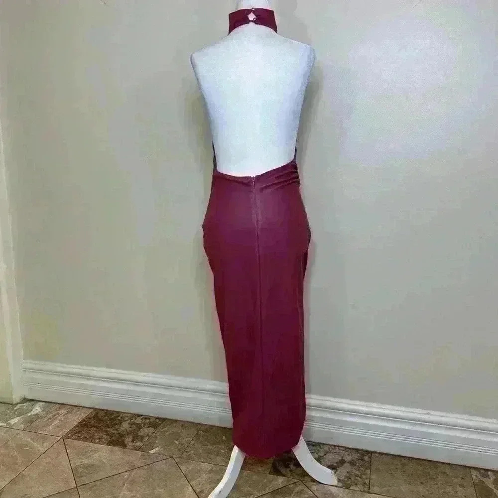 NWT Vegan Mauve Faux Lambskin leather halter dress - Picture 3 of 6